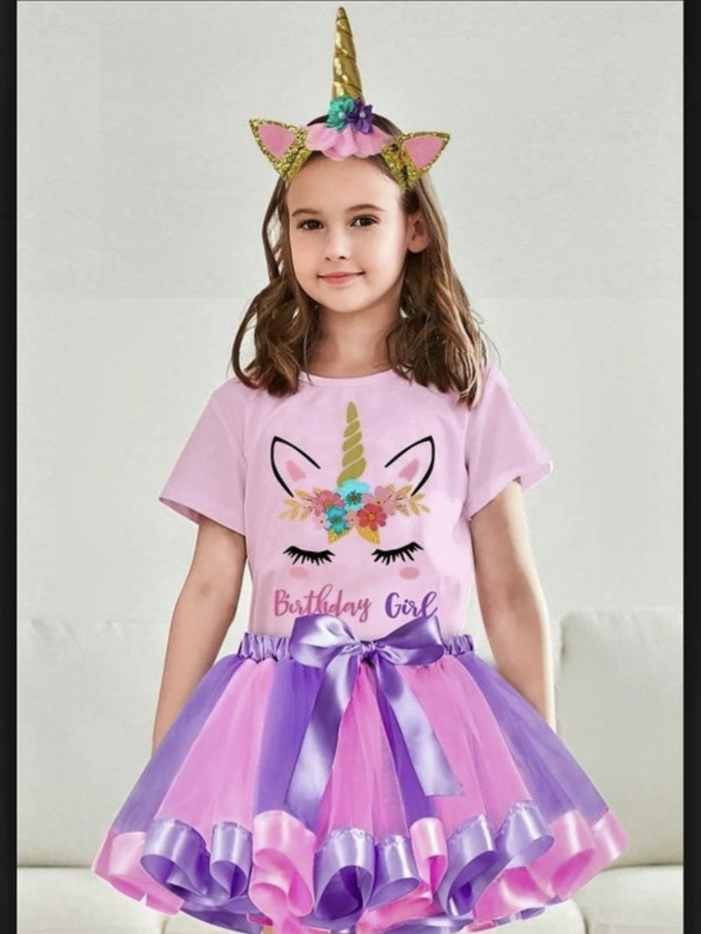 Unicorn Birthday Girl Costume Pink Purple NWT